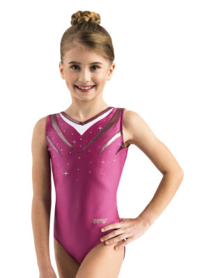 ERVY Leotard in Pink für Mädchen mit glänzenden Streifen und ohne Arm.