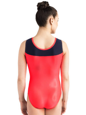 ERVY Damen Turnanzug in Neonlachs und Schwarz mit Strass. Turnanzug ohne Arm in vielen Farben.