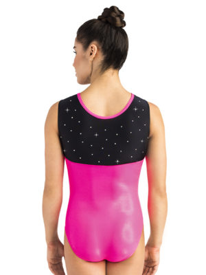 ERVY pinkschwarzer ärmelloser Mädchen Turnanzug mit Strass.